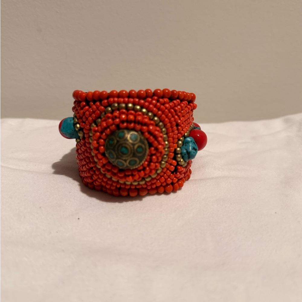 Handcrafted Orange Beaded Bracelet - Picture 4 of 6